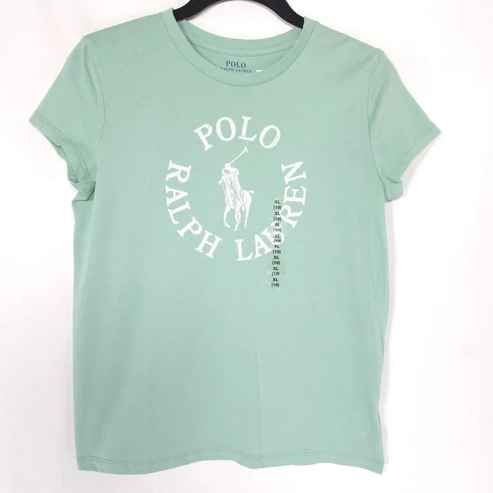 POLO RALPH LAUREN Kids Girls XL (16) New T-Shirt Top Green Logo Graphic Cotton